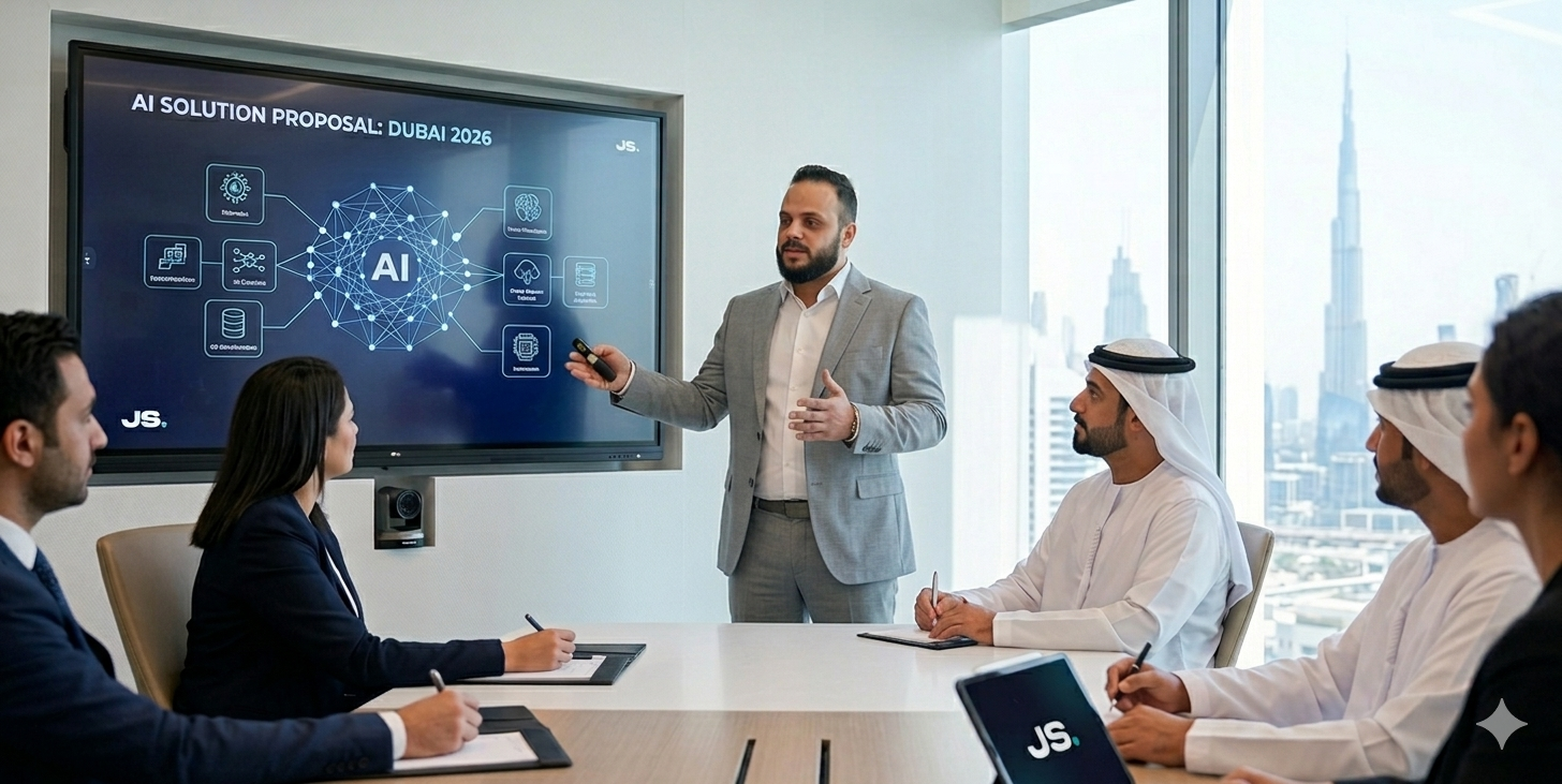 Johnny presenting AI solution proposal